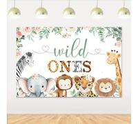 Wonmelody Wild Ones Birthday Decorations Twins 5*3 ft Wild Ones 1st Birthday Backdrop Banner Jungle Twins 1st Birthday Decor Twins Birthday Party Decorations for Jungle Safari Cute Animals 1st Party
