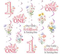 Wonmelody Wildflower 1st Birthday Decor Girl 24Pcs Our Little Wildflower is Turning One Floral Hanging Swirls Ceiling Streamers Wild One Floral First Birthday Decor for Girl Tea Party 1st Bday