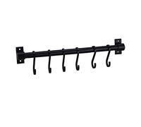 WONMILLE Gourmet Kitchen Utensil Rack with 6 Hooks, Wall Mounted Rail Wrought Iron Hanging Utensil Holder Rack with Removable S Hooks 16 Inch (Black-6 Hooks)