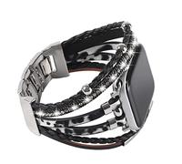 WONMILLE Posh Leather Bands Compatible With Apple Watch 41mm 40mm 38mm Women, Boho Bracelets Jewelry Multilayer Wrap Strap for iwatch Series SE 8 7 6 5 4 3 2 1 (Black White, 38mm/40mm/41mm)