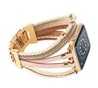 WONMILLE Posh Leather Bands Compatible With Apple Watch 41mm 40mm 38mm Women, Boho Bracelets Jewelry Multilayer Wrap Strap for iwatch Series SE 8 7 6 5 4 3 2 1 , Khaki with Gold