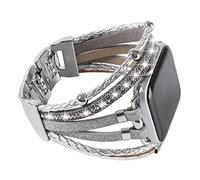 WONMILLE Posh Leather Bands Compatible With Apple Watch 41mm 40mm 38mm Women, Boho Bracelets Jewelry Multilayer Wrap Strap for iwatch Series SE 8 7 6 5 4 3 2 1 (Glitter Silver, 38mm/40mm/41mm)