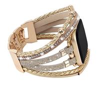 WONMILLE Posh Leather Bands Compatible With Apple Watch 41mm 40mm 38mm Women, Boho Bracelets Jewelry Multilayer Wrap Strap for iwatch Series SE 8 7 6 5 4 3 2 1 (Glitter Gold, 38mm/40mm/41mm)