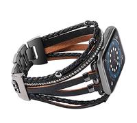 WONMILLE Posh Leather Bands Compatible With Apple Watch 41mm 40mm 38mm Women, Boho Bracelets Jewelry Multilayer Wrap Strap for iwatch Series SE 8 7 6 5 4 3 2 1 (Black, 38mm/40mm/41mm)