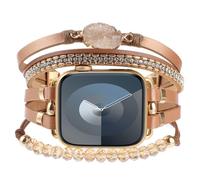 WONMILLE Posh Leather Bands Compatible With Apple Watch 41mm 40mm 38mm Women, Boho Bracelets Multilayer Wrap Strap for iwatch Series SE 9 8 7 6 5 4 3 2 1 (Walnut Brown/Stone, 38mm/40mm/41mm)