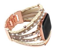 WONMILLE Posh Leather Bands Compatible With Apple Watch 45mm 44mm 42mm 49mm Women, Boho Bracelets Jewelry Multilayer Wrap Strap for iwatch Series SE 8 7 6 5 4 3 2 1 (Glitter Pink, 42mm/44mm/45mm)