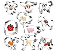 wonmon 10 PCS Farm Cookie Cutters Set, Metal Farm Animals Cookie Cutter Cow Pig Rooster Lamb Horse Barn Tractor Dog Shape Cookie Cutters Molds for Farm Theme Birthday Party Supplies Decor