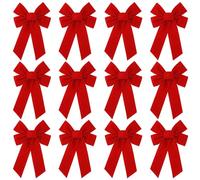 wonmon 12PCS Red Christmas Bows, 7.9x5.1 inch Small Red Velvet Christmas Bows for Christmas Tree Decorations, Christmas Xmas Bows for Garlands Wreaths Gift Home Fence Stairs Decorations