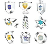 Wonmon Hanukkah Cookie Cutters Set, 9PCS Hanukkah Shaped Metal Cookie Cutters, Menorah, Dreidel, Chanukah Candle, Star of David, Maccabee Shield Cookie Cutters for Hanukkah Party Baking Gift