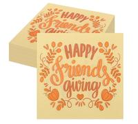 Wonmon Pack of 80 Happy Friendsgiving Napkins, Disposable Happy Friends Giving Paper Napkins with Pumpkins and Fall Leaves Napkin for Thanksgiving Party Supplies Table Decorations, 5x5 In