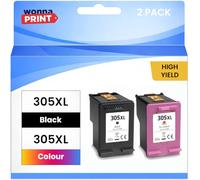 WonnaPrint 305XL Black and Colour Ink Cartridge Replacement for HP 305 XL for HP Deskjet 2700 2710e 2720e 4100 4120e ENVY 6000 6020e 6032e Pro 6400 6430 (2-Pack)