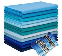 Wonninek 1.4mm Blue Felt Fabric Sheets 20.5 x 90cm, with Embroidery Floss | 12 Blue Assorted Colours, No Creases, Easy to Sew & Cut