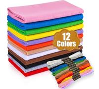 Wonninek 1.4mm Soft Fabric Sheets 20.5x90cm Thicken Colorful Sewing Patchwork Soft Felt Crafts Rolls with Embroidery Thread for DIY Craft Sewing Squares Patchwork Assorted Colours
