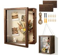 Wonninek 12.7cm Deep Shadow Box Display Case 8x10, Hangable Shadow Box Frame with Linen Back and Removable Slot, Large Vintage Memory Box Display for Photos, Artworks, Memory Tickets