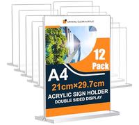 Wonninek 12 Pack Acrylic Sign Holder A4, Clear Menu Stand, Vertical Flyer Display, Table Paper Holder, Desk Brochure, Plastic Sign Display for Restaurants, Office, Store