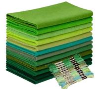 Wonninek 12Rolls Green Soft Felt Sheets for Sewing, 1.4mm Thick Green Series Felt Fabrics Pack with Embroidery Thread DIY Craft Sewing Nonwoven Patchwork - 20.5 x 90cm
