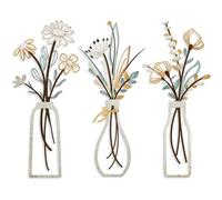 Wonninek 3 Pcs Metal Flowers Wall Arts, Colorful Metal Wall Art Decoration, Minimalist Black Tulip Wire Hanging Iron Decor for Lining Room Bedroom Bathroom Home Patio Balcony Kitchen