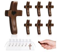 Wonninek 7Pcs Wooden Crosses Handheld with Organza Bags, Pocket Stress Relief Cross My Heart for Christian Clutching, Clinging and Praying Religious Gift