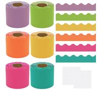 Wonninek Colorful Classroom Borders for Bulletin Board, 6Rolls 60M Classroom Blackboard Display Trim, Removable Corrugated Border Roll 200pcs with Glue Point Dots, School Whiteboard Wall Decor