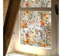 Wonninek Floral Stained Glass Window Film with Rainbow Effect Privacy Window Film for Glass Windows Vintage Decorative Film Light Catcher for Home Door Window
