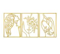Wonninek Gold Wall Art 3Pcs 28 x 38cm Metal Line Art Wall Decor Above Bed Artwork Minimalist Gold Room Decorations for Home Living Room Office Cafe Gallery