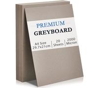 Wonninek Greyboard Kraft Bookboard A4 2000 Micron Grey Mount Board Backing Board Recycled Cardboard for Model Making 2mm Thick(20 Sheets)
