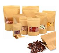 Wonninek Kraft Paper Zipper Pouch Bags with Window, 100 Pcs Kraft Stand Up Pouches Zip Lock Food Storage Bags for Packaging Products, Reusable, Sealable, Heat-Sealable (Brown, 5.9 x 8.7 inch)