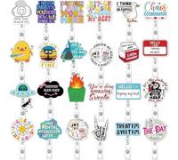 Wonninek Nurse Badge Reels Retractable 24Pcs Funny Name ID Card Holder Clip Acrylic Medical Badge Reels Hospital Office Worker Gifts