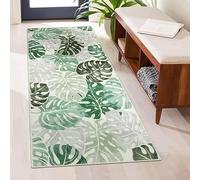 Wonnitar Monstera Leaf 2x4.3 Bathroom Runner Rug, Washable Non-Slip Bath Rug Runner, Coastal Green Soft Laundry Room Carpet, Low Pile Floor Carpet for Bedroom Entry Kitchen