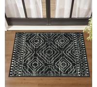 Wonnitar Moroccan Bathroom Rug,Washable 2x3 Small Bath Mat, Boho Tribal Soft Kitchen Sink Mat, Non-Slip Geometric Entry Way Rug, Low-Pile Indoor Carpet for Bedside Entrance Laundry (Black,2'x3')