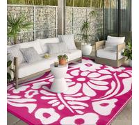 Wonnitar Outdoor Rugs 8x10,Plastic Outdoor Waterproof Patio Rugs Clearance,Reversible Large Outside RV Camping Mat,Portable Abstract Plant Lightweight Carpet for Backyard Deck Park (Pink, 8'x10')