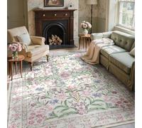 Wonnitar Purple Floral 8x10 Area Rugs, Washable Rug for Living Room, Soft Ultra-Thin Non-Shedding Large Indoor Boho Carpet for Bedroom Nursery Playroom Classroom Decor, Light Purple/Pink