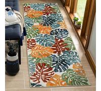 Wonnitar Tropical Washable Runner 5x15cm Non-Slip Colorful Leaves Runner for Kitchen Low Pile Coastal Soft Bathroom Rug Floor Throw Mat for Laundry Room Entryway Hallway