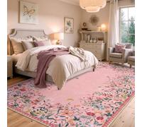 Wonnitar Washable Pink Floral 9x12 Rugs for Bedroom, Non-Slip Living Room Area Rug, Cute Nursery Large Botanical Area Rug, Soft Floor Carpet for Playroom Closet (Pink,9'x12')