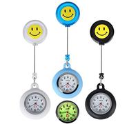 WONOLO 3pcs Unisex Luminous Fob Watches for Nurses Doctors, Retractable Paramedic Medical Student Silicone Smile Face Clip On Pocket Watches