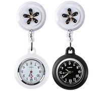 WONOLO Retractable Nurse Fob Watch for Nurses Doctors Paramedics, 2 Pcs Luminous Clip-on Hanging Lapel Pocket Watches with Cute Flower Pattern, Pointer Glow in Dark