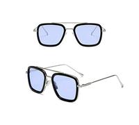 WONOLO Retro Vintage Sunglasses for Iron Man Sunglasses Tony Stark Glasses Square Metal Frame for Men Women Goggle Classic Alloy Frame AyeVision (Silver Frame Light Blue Lens)