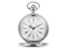WONOLO Smooth Vintage Steel Quartz Pocket Watch Classic Fob Pocket Watch with Short Chain for Men Women - Gift for Birthday Anniversary Day Christmas Fathers Day (Silver)