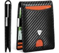 WONSEFOO Wallets Mens Slim RFID Blocking Carbon Fiber for Men UK with up to 12 Credit Card Slots, Strong Money Clip, Minimalist Bi-Fold Gift Box - Black, 11.5 x 8.5 x 1.5 cm