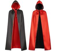WonShak Vampire Costume Black Red Reversible Cape Goth Devil Witch Hooded Cloak Adult Halloween Robe Masquerade Mens Womens, Black Red, length 47''