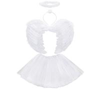 Wonsta White Angel Fancy Dress Halloween Angle Costume Kids Adults White Angle Outfit Feather Angel Wings Costume for Halloween Christmas Party