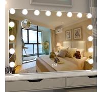 WONSTART Large Desk Mirror with lights,91x61cm Hollywood Vanity Mirror for Bedroom Makeup, Light Up dimmable light Mirrors with 3 color Lighting Setting White