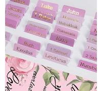 WonStep Pink Catholic Bible Tabs - Gold Foil Embossed, Large Print Laminated Index Tabs for Christian Women