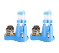 Wontee 3 in 1 Hamster Water Bottle Small Pet Automatic Water Dispenser with Food Container Base Hideout for Dwarf Hamster Mice Gerbils, 2 Pack (Blue, 80ML)