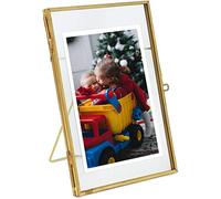 WONTHAI Gold Picture Frame - 4x6 Antique Brass Postcard Picture Frame for Desk - Small Pressed Glass Frame for Pressed Flowers - Floating Vertical (4 * 6 vertical)…