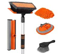 Wontolf 62'' Car Wash Brush with Long Handle, Scratch-Free Soft Bristles Sturdy Car Wash Mop, Complete Cleaning Brush Kit Wash Mitt Towel Windshield Squeegee Wheel Tire Brush for Car Truck RV Orange