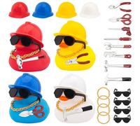 wonuu 24pcs Construction Worker Rubber Ducks with Pilers, Pruning Shears, Hand Saw, Screwdriver, Wrench, Hammer, Helmets, Sunglsses, Gold Chains, Occupation Cosplay Colorful Duckies