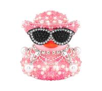 wonuu Car Dashboard Decorations Cowboy Rubber Duck, Rhinestone Ducks Car Dash Accessories Ornament with Cowboy Hat, Sunglasses, Dangling Pearl Chain Fringe Choker (Pink)