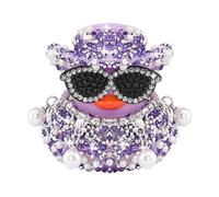 wonuu Car Dashboard Decorations Cowboy Rubber Duck, Rhinestone Ducks Car Dash Accessories Ornament with Cowboy Hat, Sunglasses, Dangling Pearl Chain Fringe Choker (Purple)