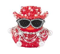 wonuu Car Dashboard Decorations Cowboy Rubber Duck, Rhinestone Ducks Car Dash Accessories Ornament with Cowboy Hat, Sunglasses, Dangling Pearl Chain Fringe Choker (Red)